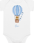 Personalised Name Bear Blue Hot Air Baloon Bodysuit