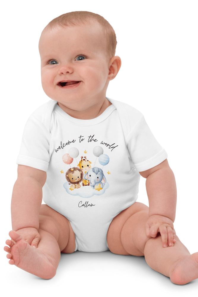 Welcome to the World Safari Balloons (Personalised Name Bodysuit)
