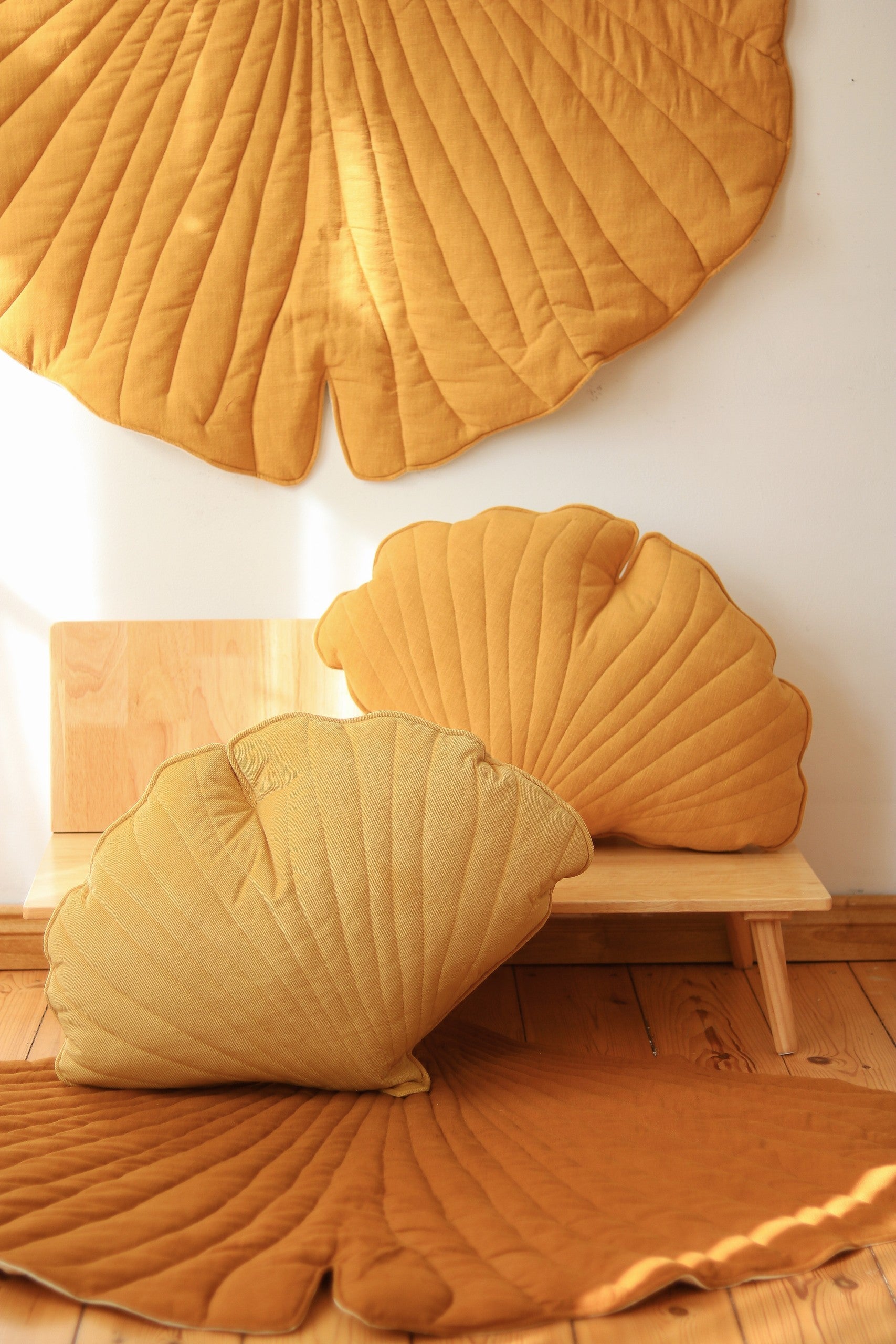 Organic Cotton Ginkgo Leaf Playmat in Mango