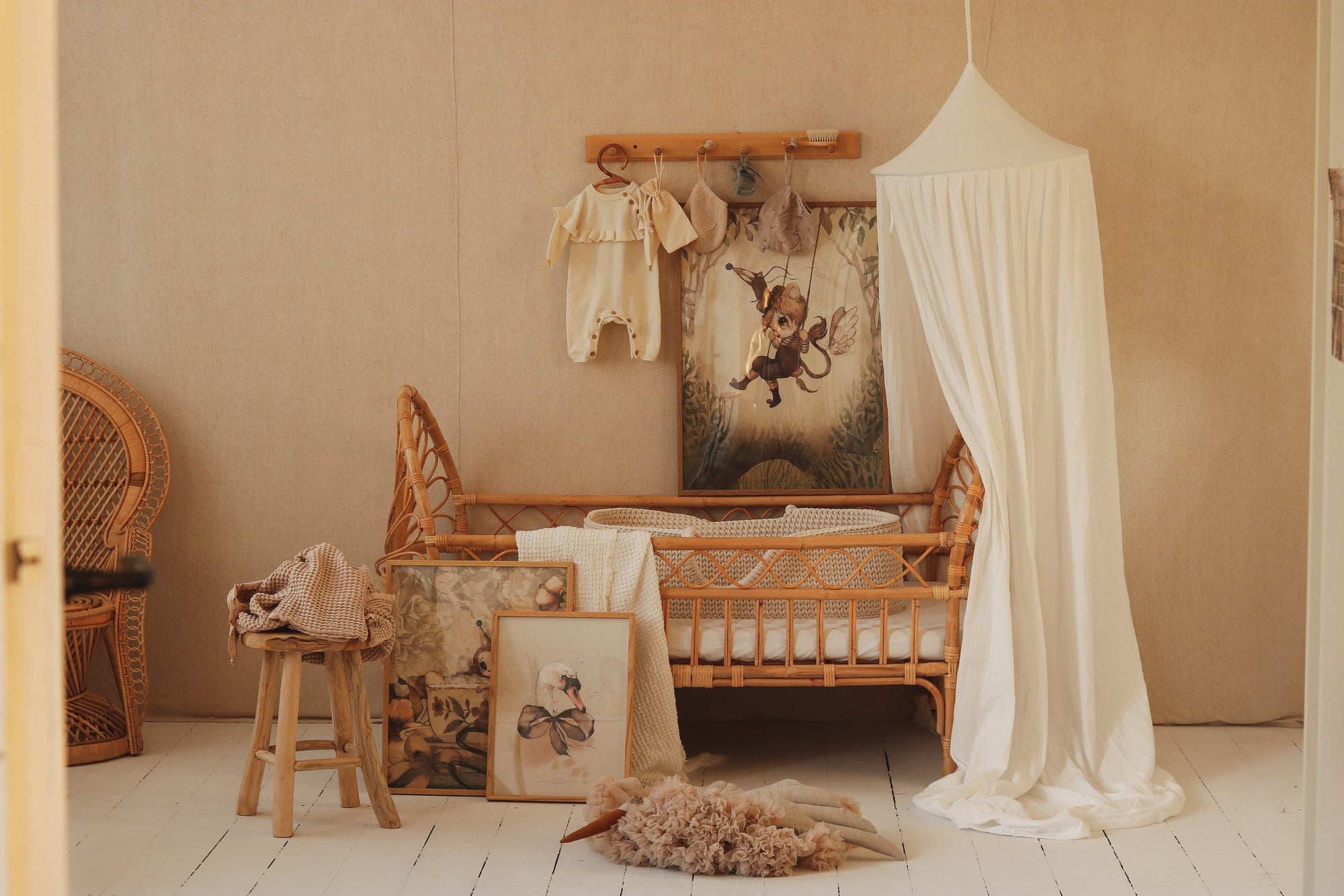 Cream Organic Cotton Bed Canopy for Sleep and Play