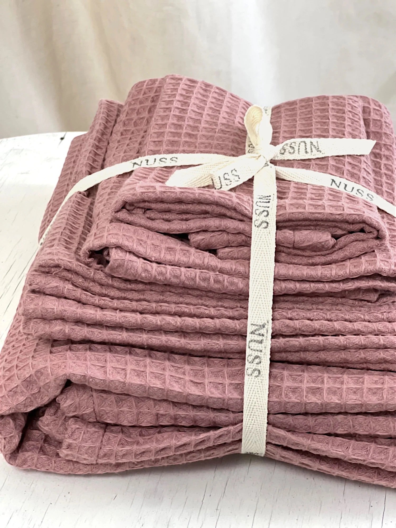 Organic Waffle Cotton Towel in Old Pink