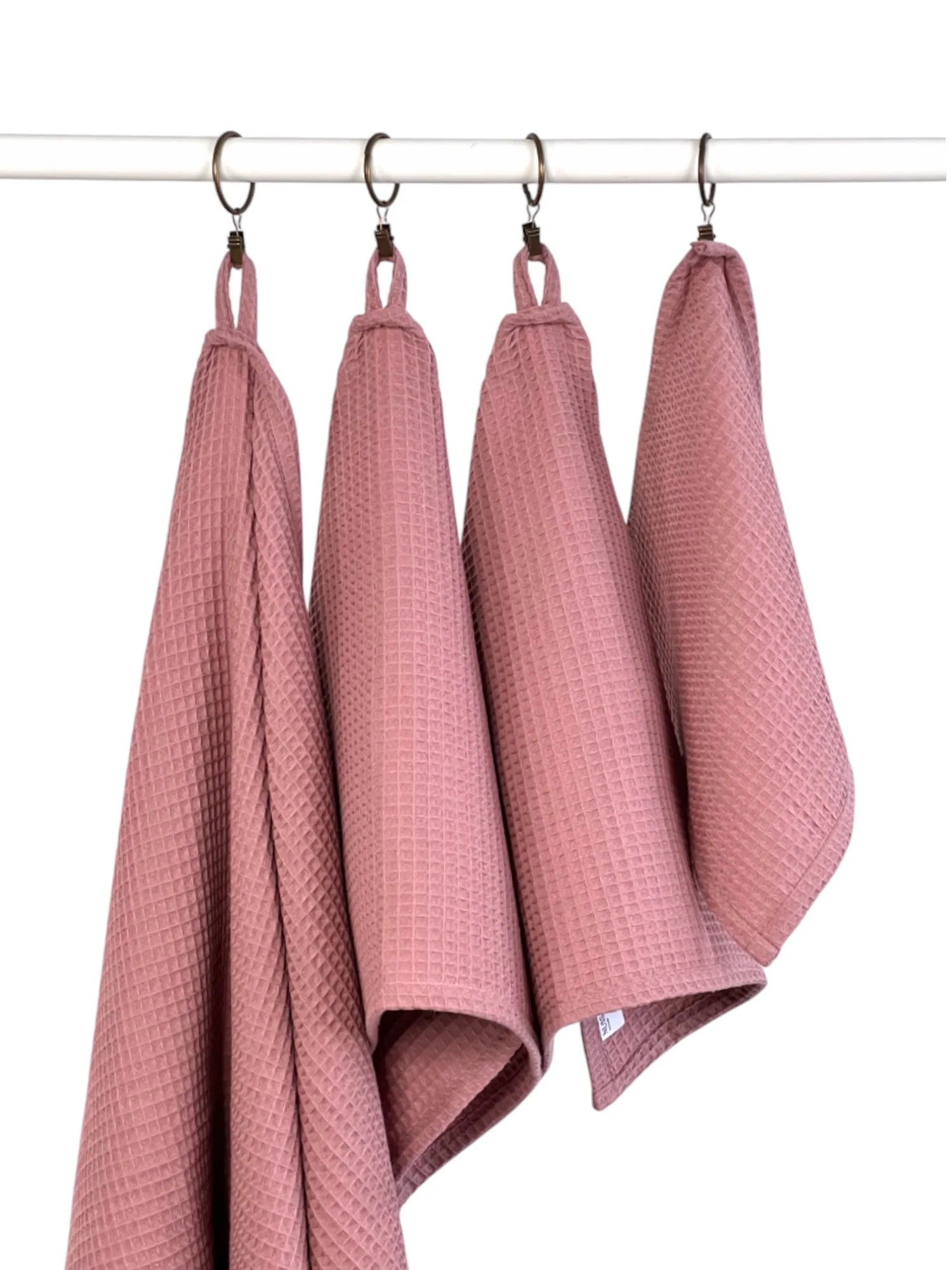 Organic Waffle Cotton Towel in Old Pink