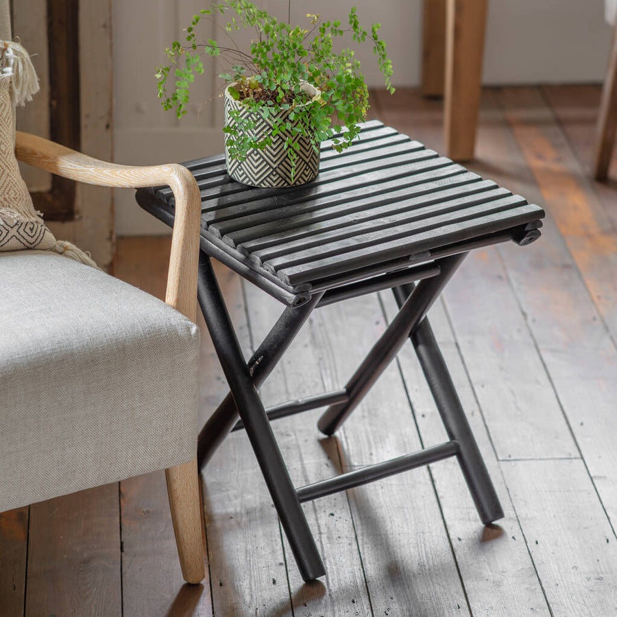 Mandisa bamboo side table, handcrafted black versatile piece for living room, bathroom, or bedroom by Ella James at brixbailey.com