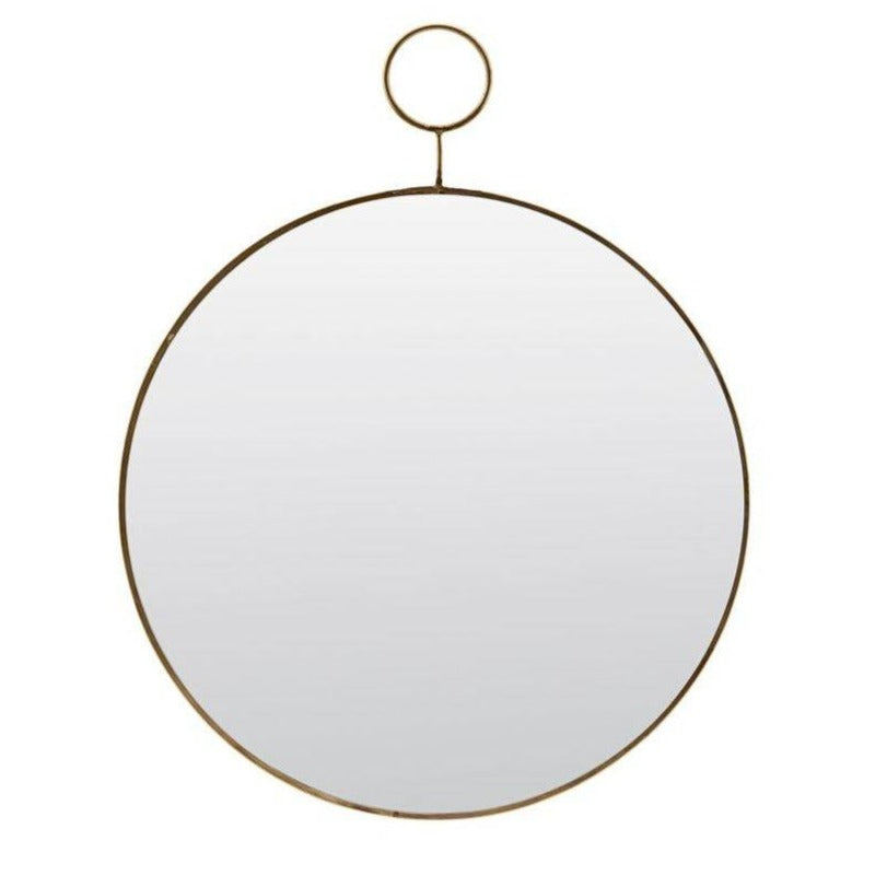 Luxury round brass mirror with oversized hanging loop, elegant statement piece for home decor by Ella James at brixbailey.com