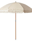 Premium Sand and White Pinstripe Parasol for Garden and Beach, Vintage Style with Beechwood Pole and Cotton Carry Bag by Ella James at brixbailey.com