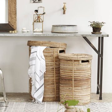 Elaina bamboo storage basket, handmade sustainable stylish, small or large size, natural woven laundry toy blanket organizer by Ella James at brixbailey.com