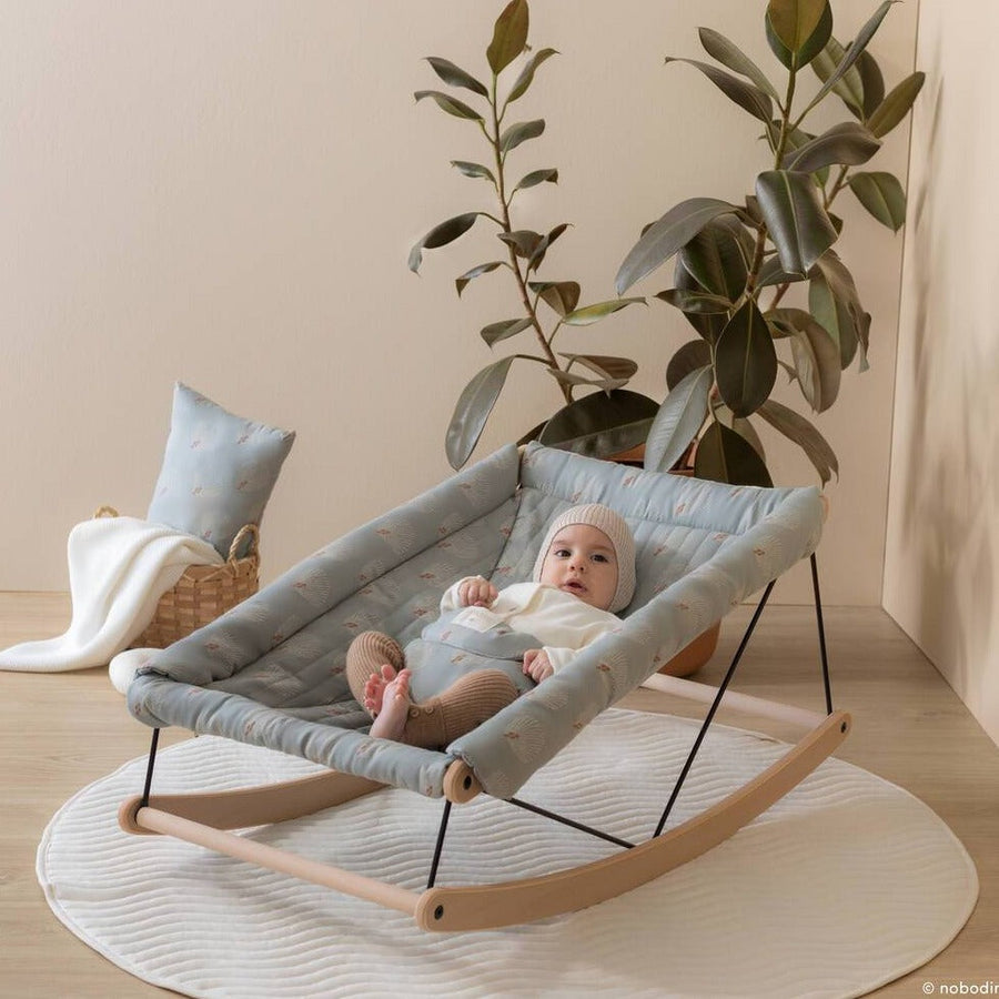 Growing Green Baby Bouncer with Blue Gatsby Cover by Nobodinoz