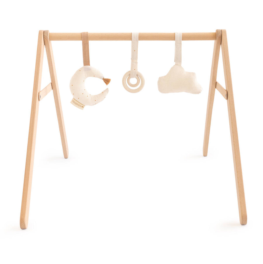 Luxury baby bouncer, handcrafted beech wood frame with organic cotton cover, stylish and safe rocking design by Ella James at brixbailey.com
