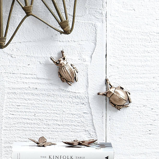 Rose gold Serafina bug decorations, stylish quirky home decor, premium wall or tabletop accents, trending best-selling bug art by Ella James at brixbailey.com