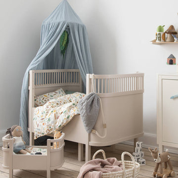 Luxury Sebra Birchbark Beige cot bed, premium adjustable baby to junior bed, stylish handcrafted European beech wood design by Ella James at brixbailey.com