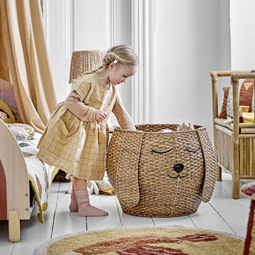 Luxury woven grass storage basket, stylish puppy and kitten design, premium rattan toy or laundry organizer by Ella James at brixbailey.com
