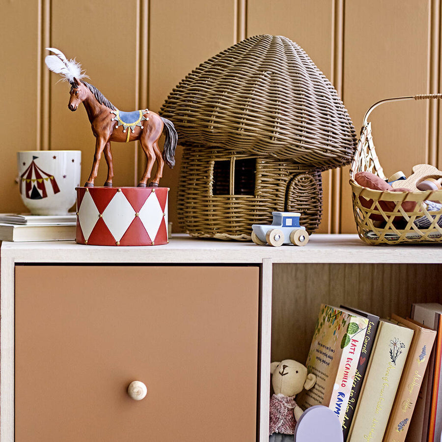 Rattan toadstool fairy house, premium handcrafted dolls house with removable roof and opening door, stylish kids bedroom decor by Ella James at brixbailey.com
