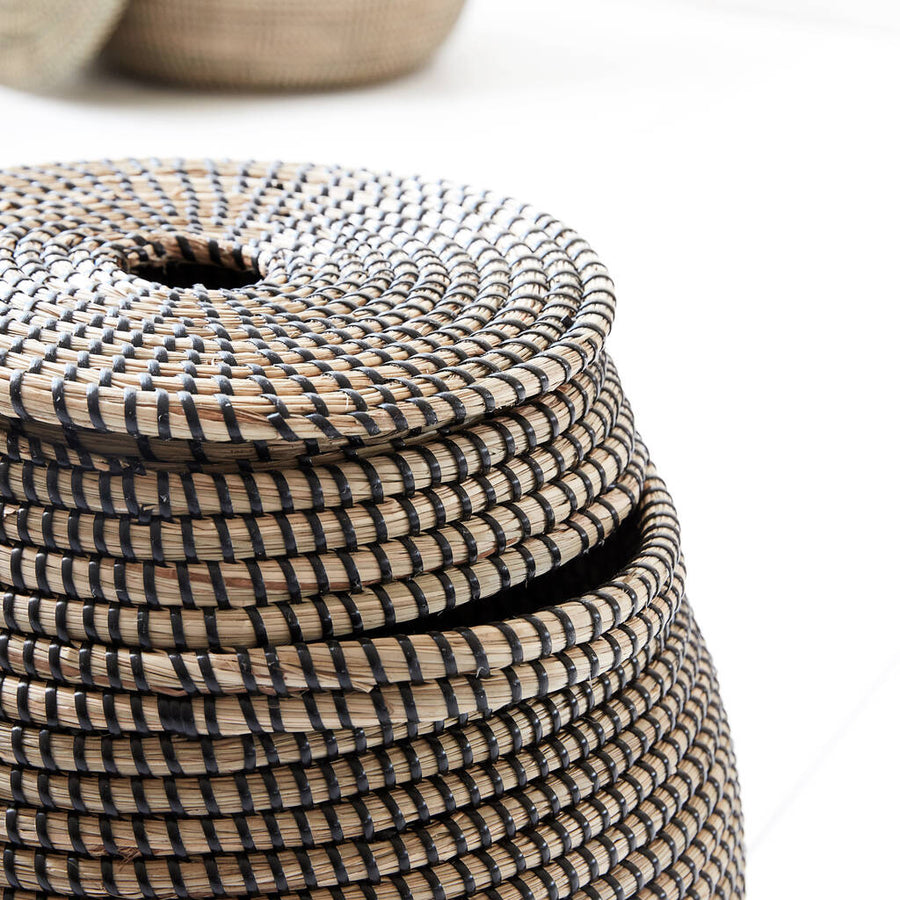 Luxury Osaka seagrass storage basket, handcrafted natural and black woven, stylish versatile home organization, small or large by Ella James at brixbailey.com