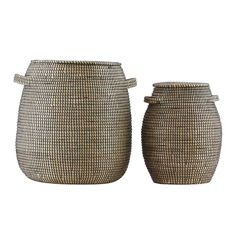 Premium Osaka seagrass storage basket, natural and black woven, stylish versatile home organizer for laundry or plants by Ella James at brixbailey.com