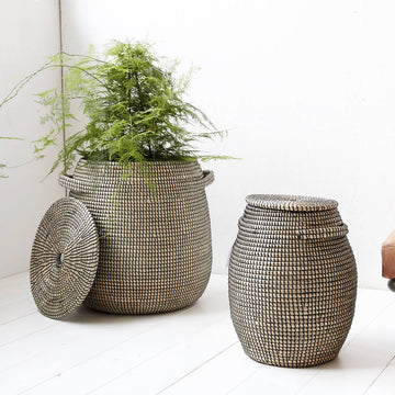 Luxury Osaka seagrass storage basket, handcrafted natural and black woven, stylish versatile home organization, small or large by Ella James at brixbailey.com