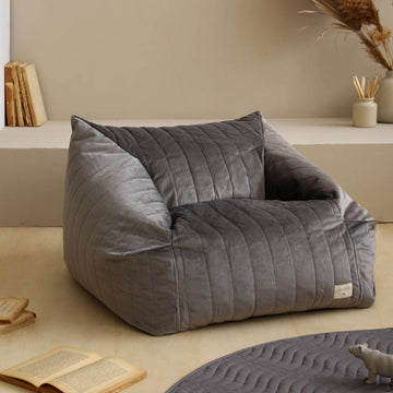 Luxury Chelsea velvet armchair beanbag for kids, premium eco-velvet, removable washable cover, stylish slate grey, lightweight design by Ella James at brixbailey.com