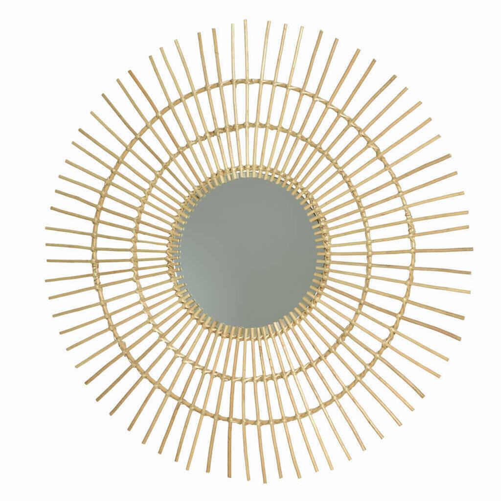 Luxury handwoven willow sunburst mirror with pale stems, stylish sun rays effect by Ella James at brixbailey.com