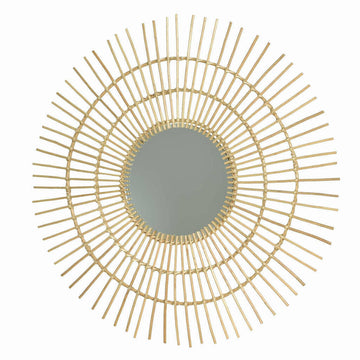 Luxury handwoven willow sunburst mirror with pale stems, stylish sun rays effect by Ella James at brixbailey.com