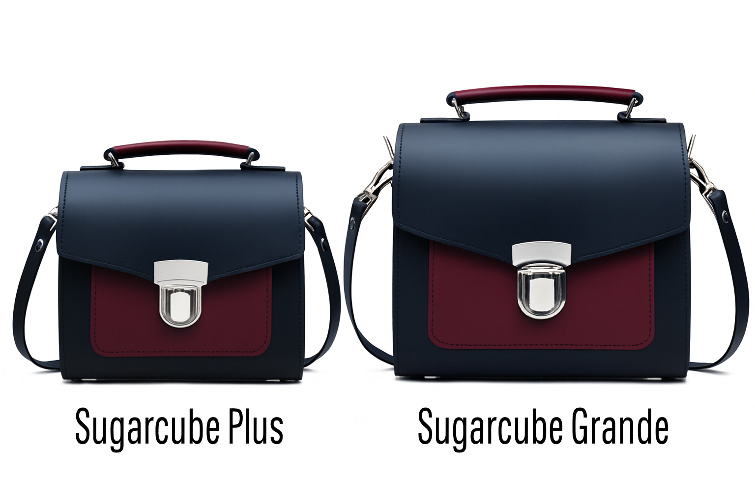 Handmade Leather Two Tone Sugarcube Handbag - Black &amp; Oxblood