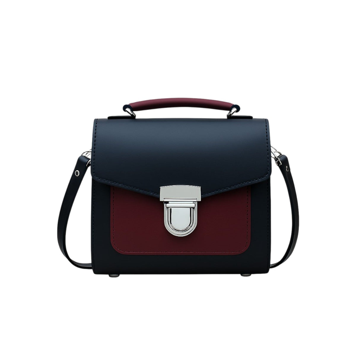 Handmade Leather Two Tone Sugarcube Handbag - Black &amp; Oxblood