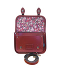 Floral Lined Leather Midi Satchel - Oxblood