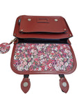 Floral Lined Leather Midi Satchel - Oxblood