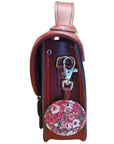Floral Lined Leather Midi Satchel - Oxblood