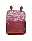 Floral Lined Leather Midi Satchel - Oxblood