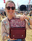 Floral Lined Leather Midi Satchel - Oxblood
