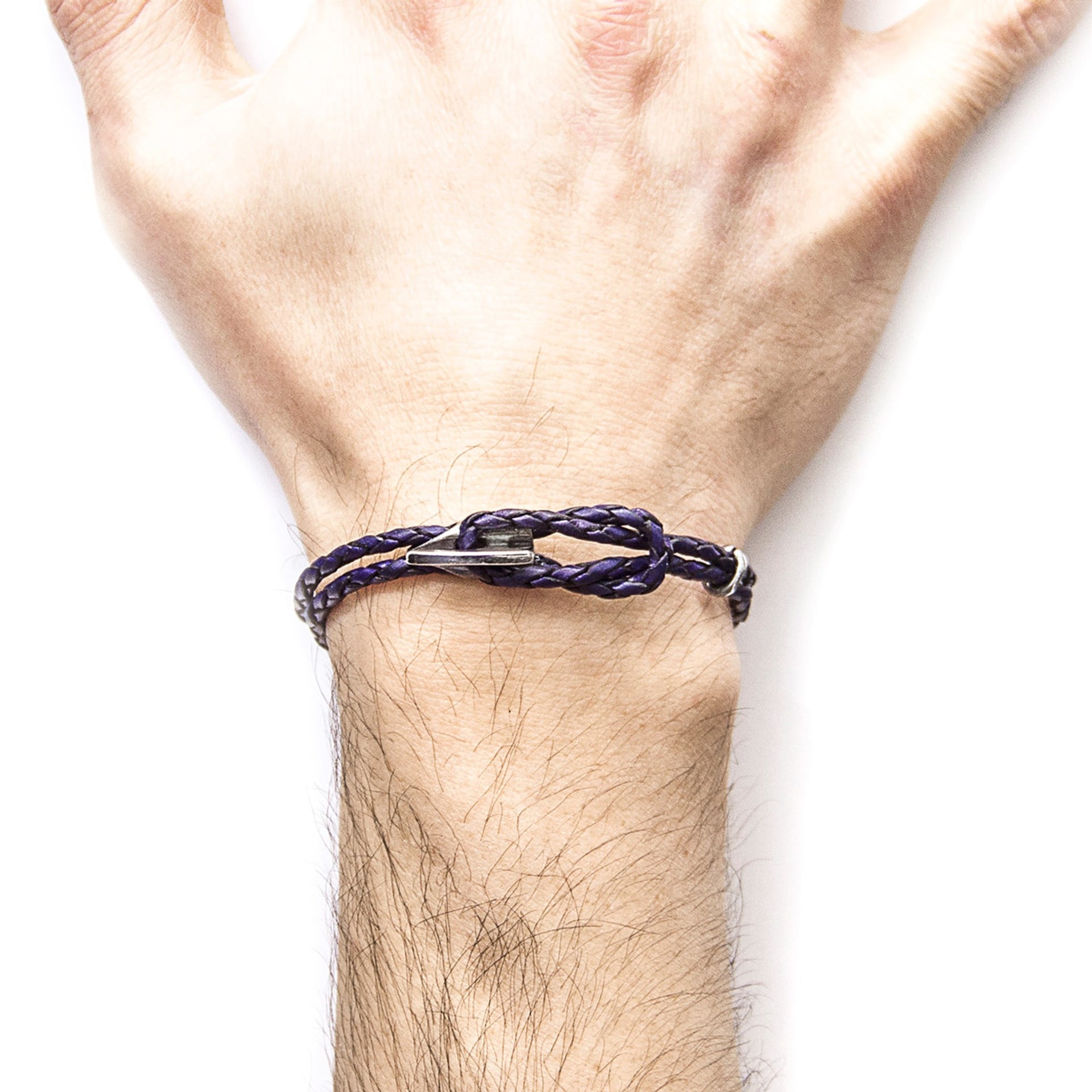 Embrace Elegance with the Grape Purple Padstow Silver and Braided Leather Bracelet by ANCHOR & CREW at www.brixbailey.com