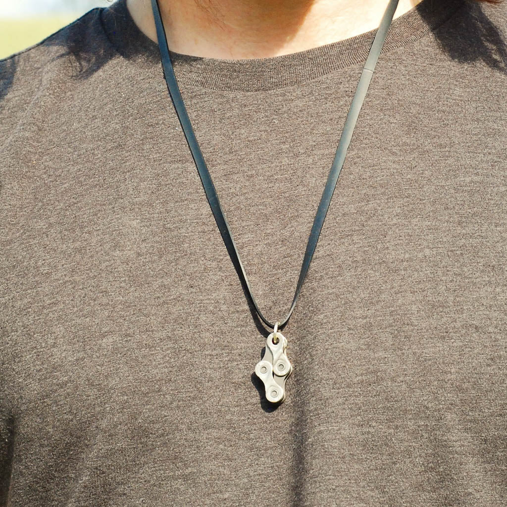 Diamond Recycled Bike Chain Pendant Necklace-0