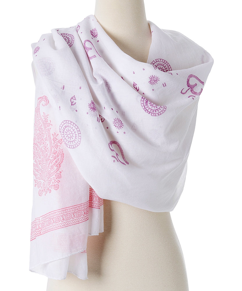Lilac Paisley Cotton Shawl Hand Blocked