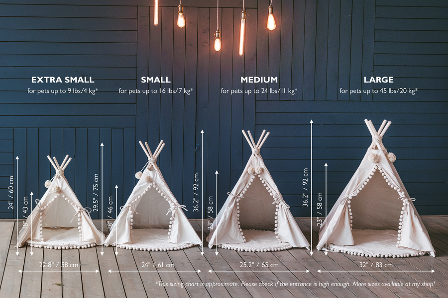 MINICAMP Rabbit Teepee, Bunny Bed in Ecru with Pompoms – Size XS