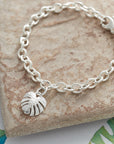 Monstera Palm Silver Charm Bracelet