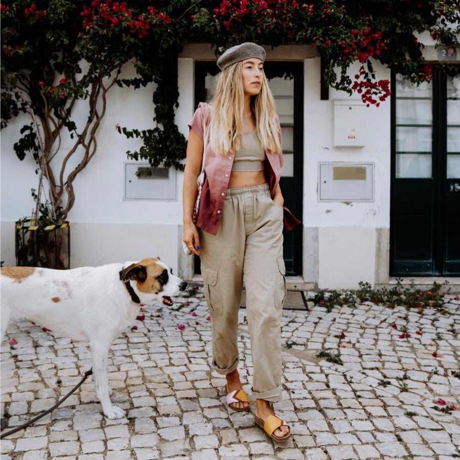 Premium vegan sandals in mustard, terracotta, white, pink - comfortable strap, soft anatomical footbed, slip-resistant sole by Fünve at brixbailey.com