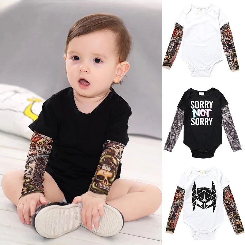 Long Sleeve Tattoo Print Romper for Baby Boys - Edgy Cotton Bodysuit 9M-12M by Baby Lamby at brixbailey.com