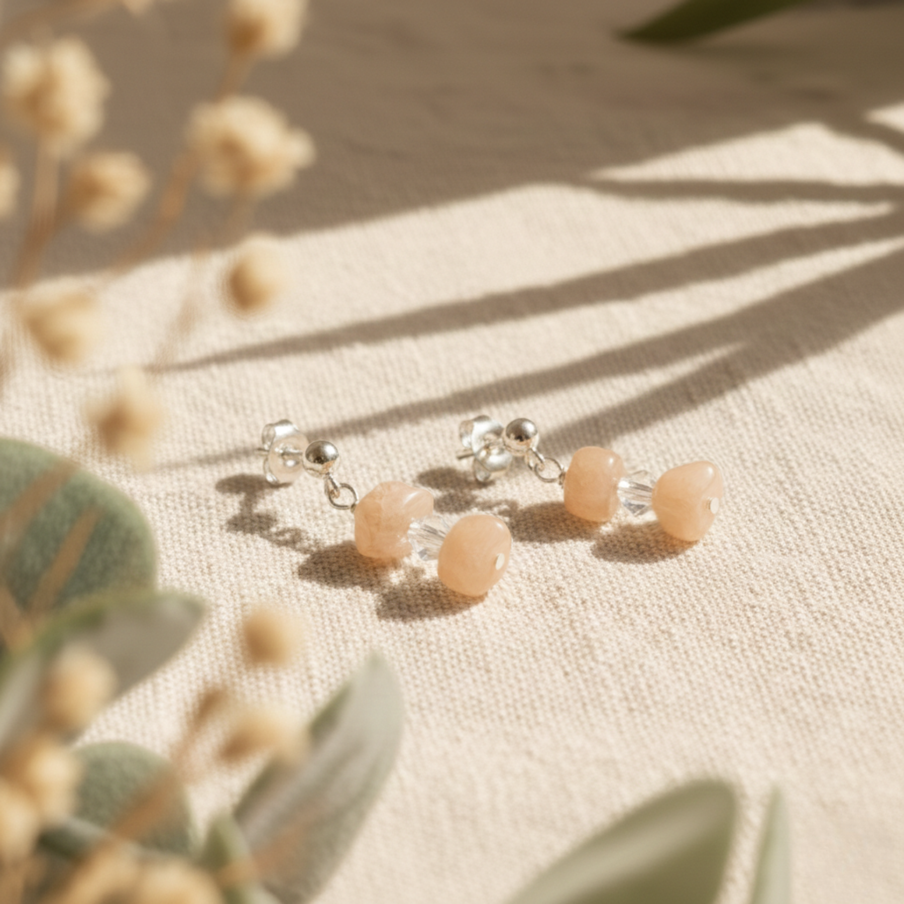 Peach Moonstone Gemstone Earrings