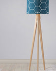 Peacock Blue Drum Lampshade, White Hexagon Design Shade for Table, Floor or Ceiling Pendant Light