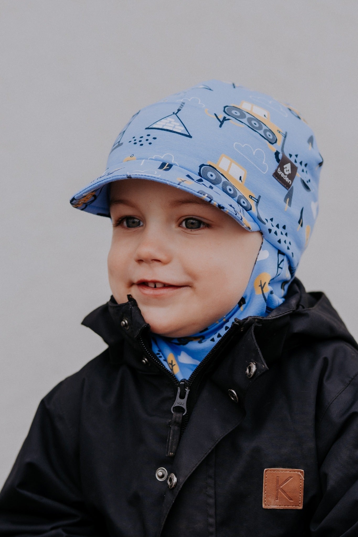 Peaked Cotton Balaclava for Kids in Construction Print
