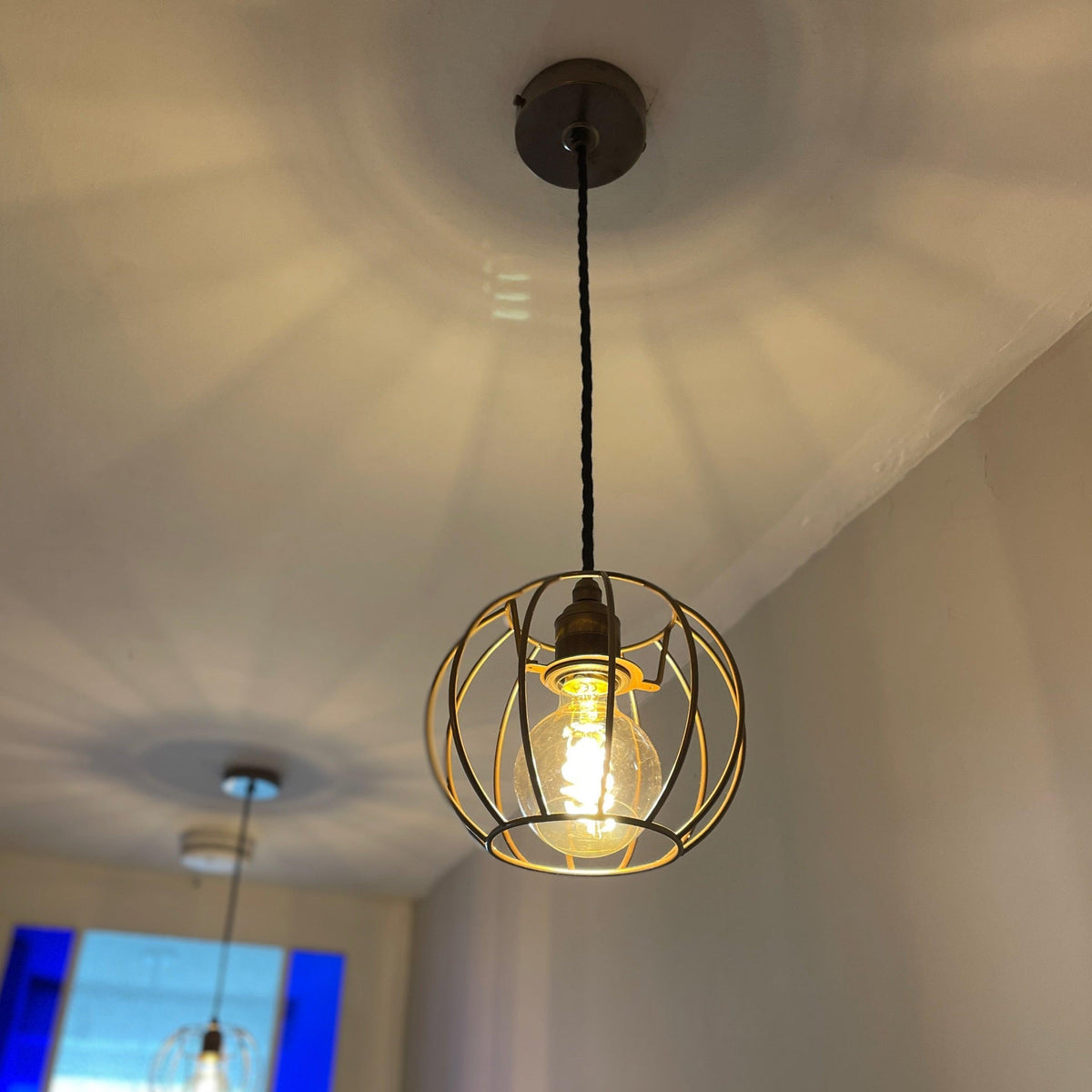 Single Pendant Light with Pumpkin Shade | Rustic Bedside & Feature Lighting UK