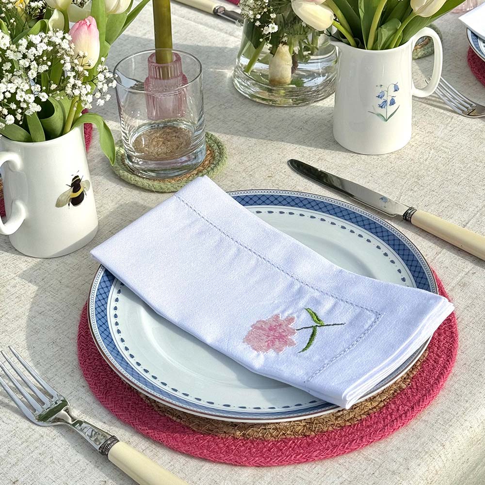 Embroidered Linen Napkins - Garden Flowers