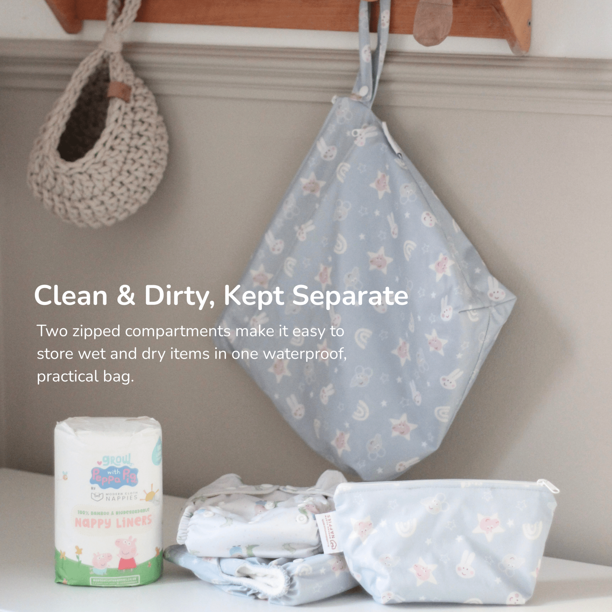 Peppa Pig Grab &amp; Go Nappy Wet Bag - Blush Stripe