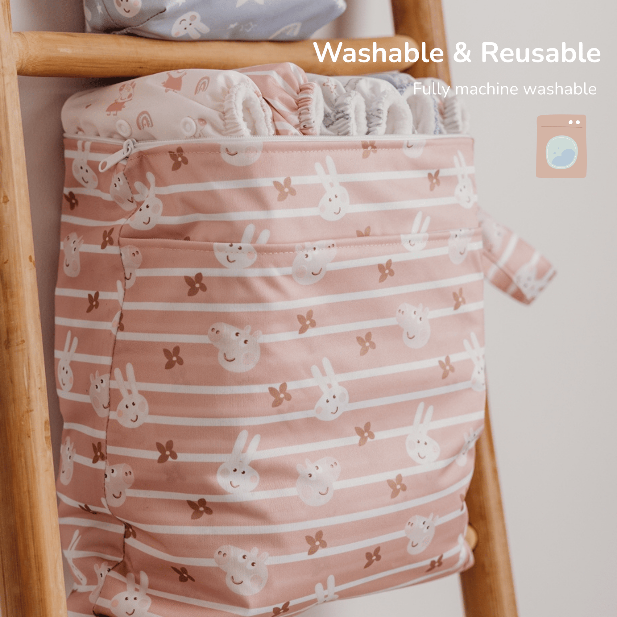 Peppa Pig Grab &amp; Go Nappy Wet Bag - Blush Stripe