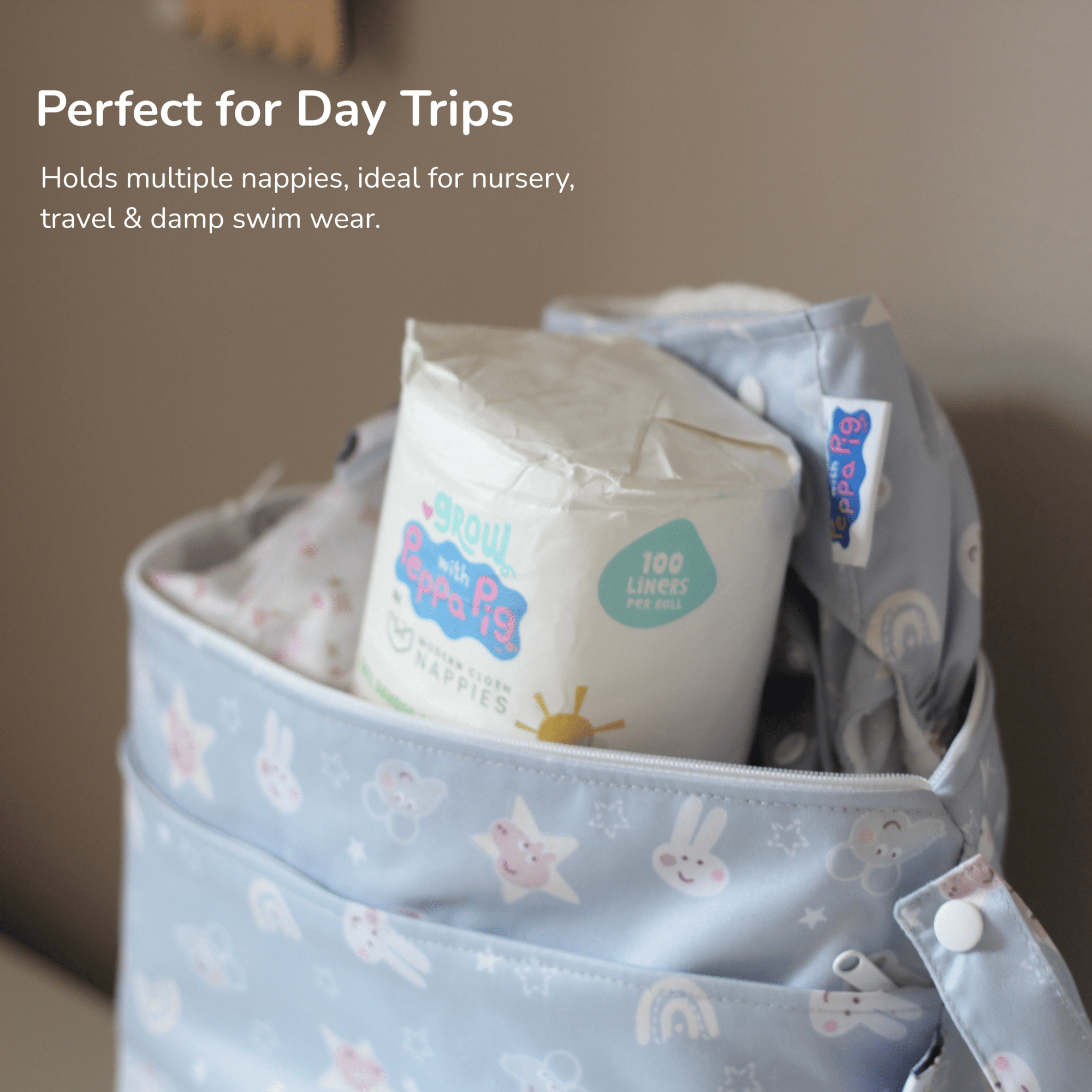 Peppa Pig Grab &amp; Go Nappy Wet Bag - Blush Stripe