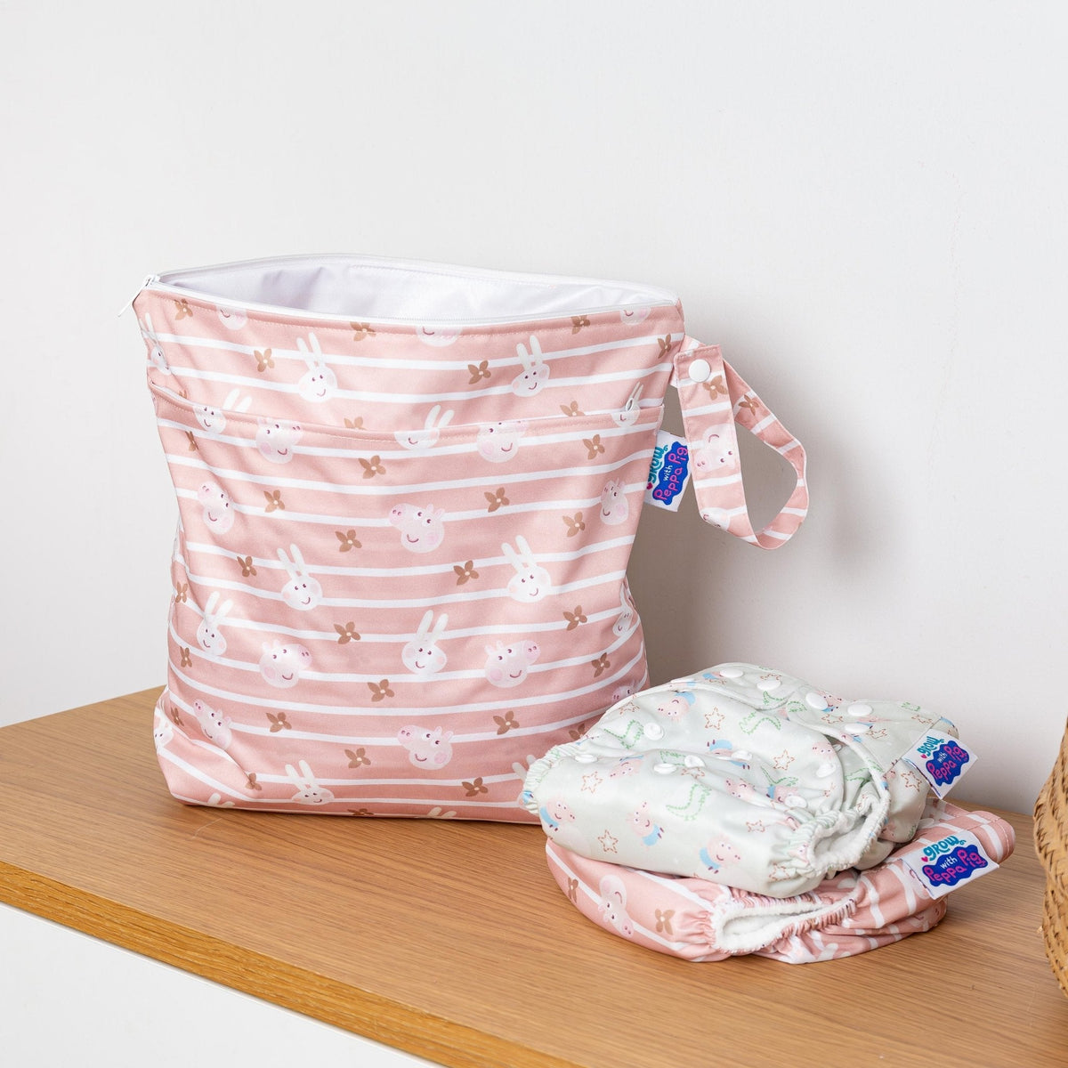 Peppa Pig Grab &amp; Go Nappy Wet Bag - Blush Stripe