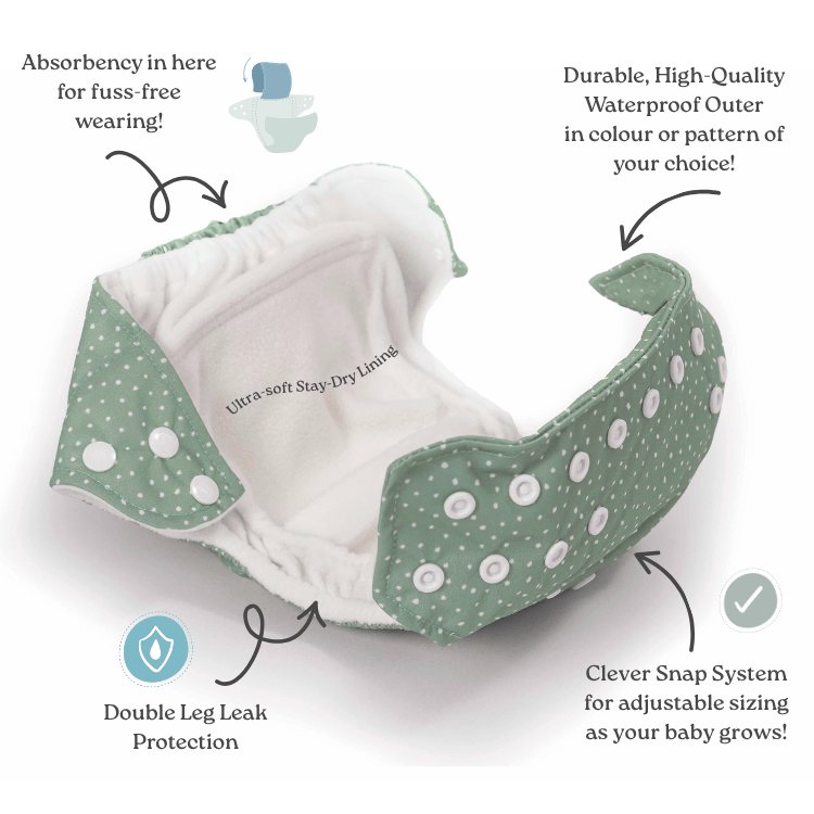 One Size All-In-One Reusable Cloth Nappy - Gingham Taupe