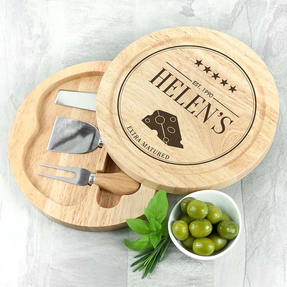 Personalised Extra Mature Wooden Cheese Board Set