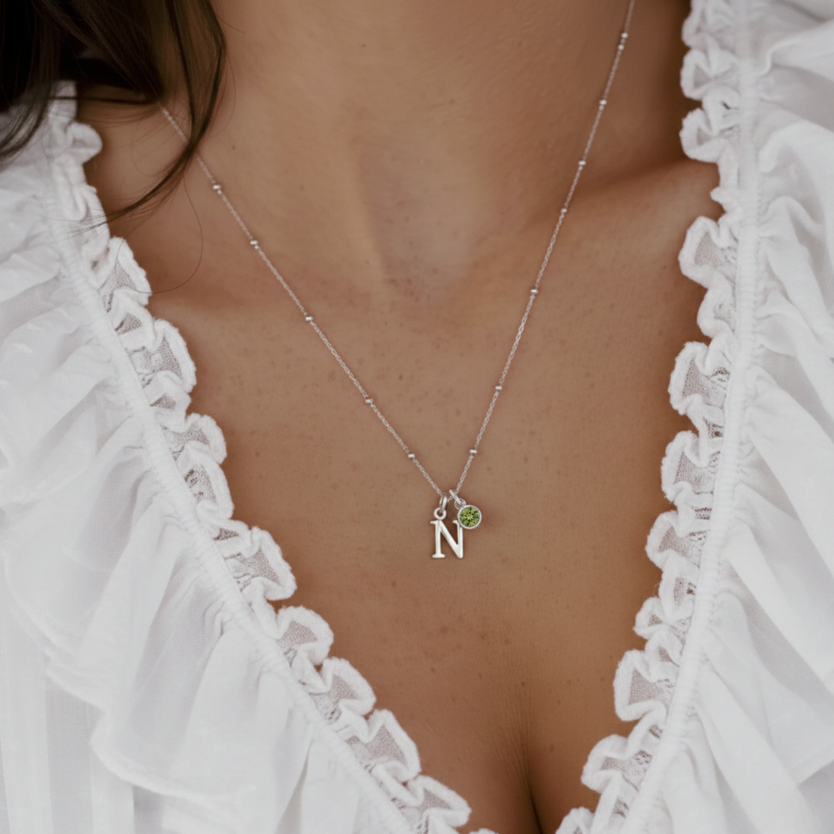 Initial Letter &amp; Birthstone Charm Necklace