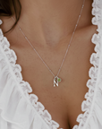 Initial Letter & Birthstone Charm Necklace