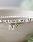 Birthstone & Initial Letter Personalised Charm Bracelet